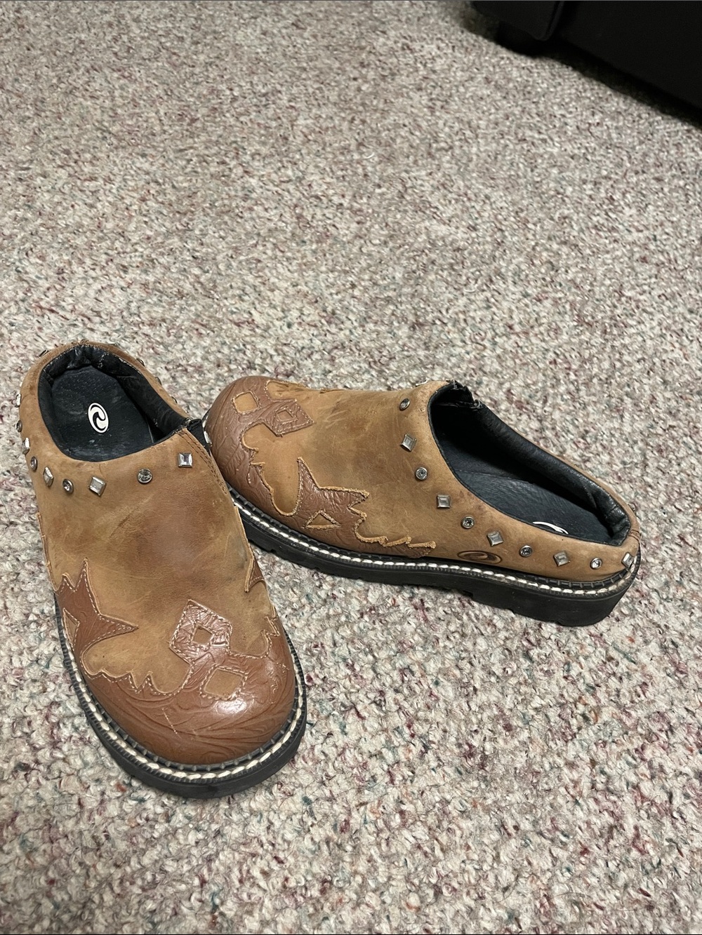 Roper Women’s Brown Studded Leather Slip-On Clog with matte toe design